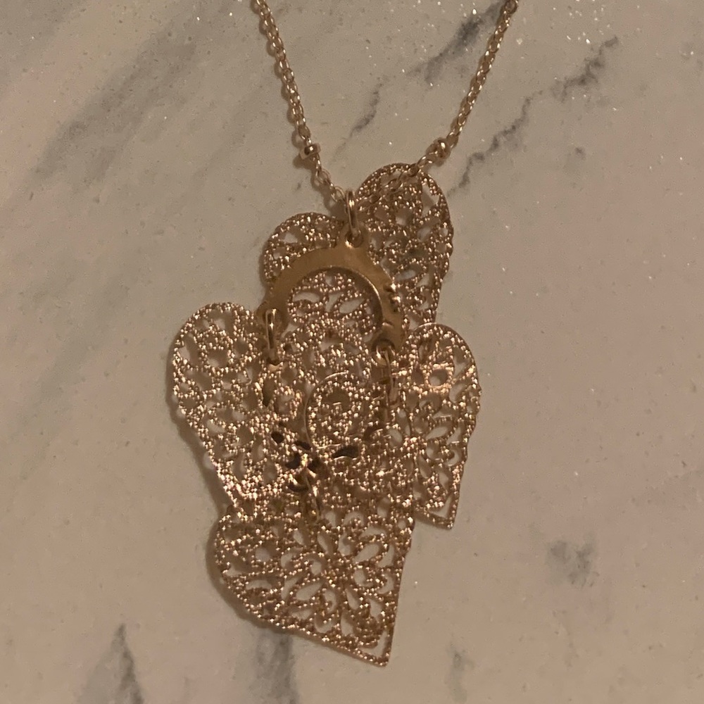 Rose Gold Necklace with Hearts NWOT